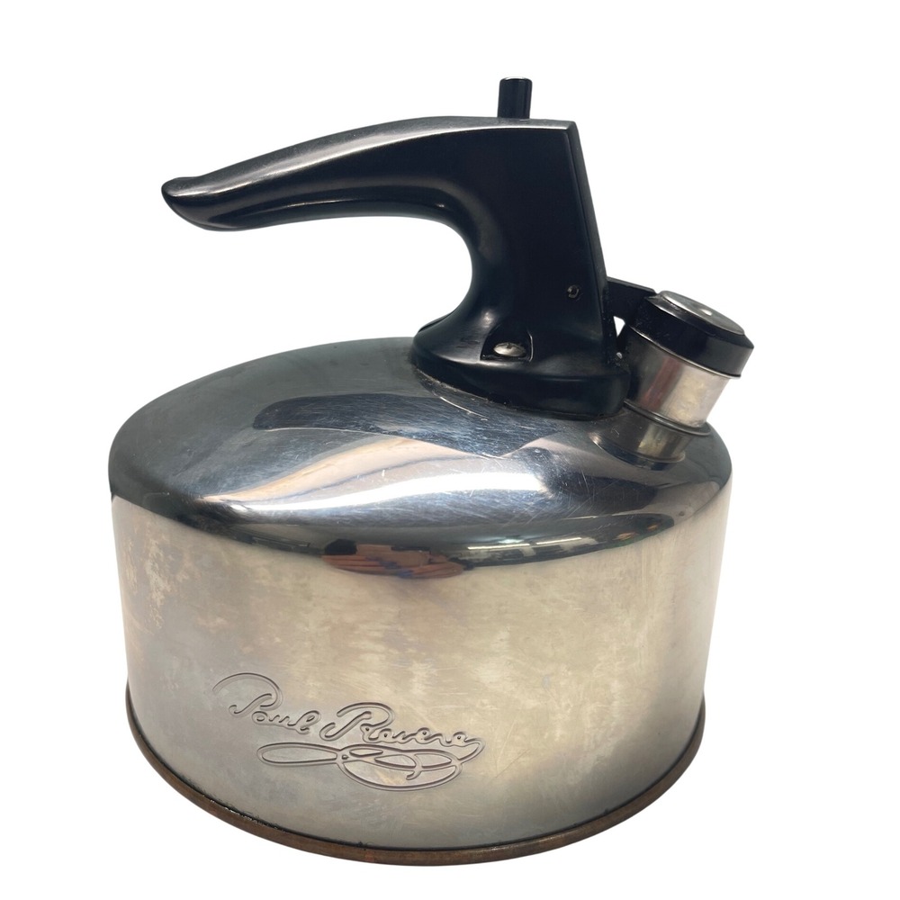 VTG Paul Revere 1801 Tea Kettle Stainless Steel‎ 6 Cups Black Copper Bottom